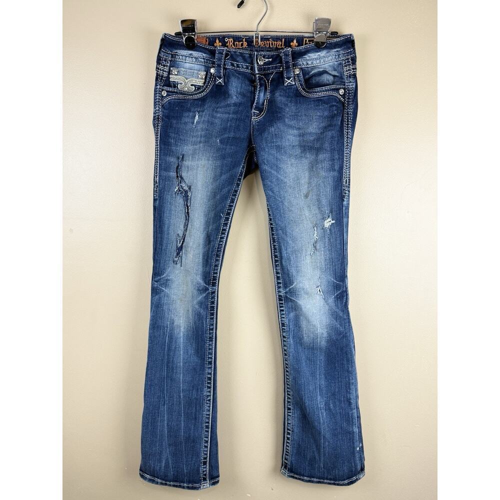 Rock Revival Jeans Womens 27 Effie Boot Cut Low Rise Rhinestone Flap Pockets